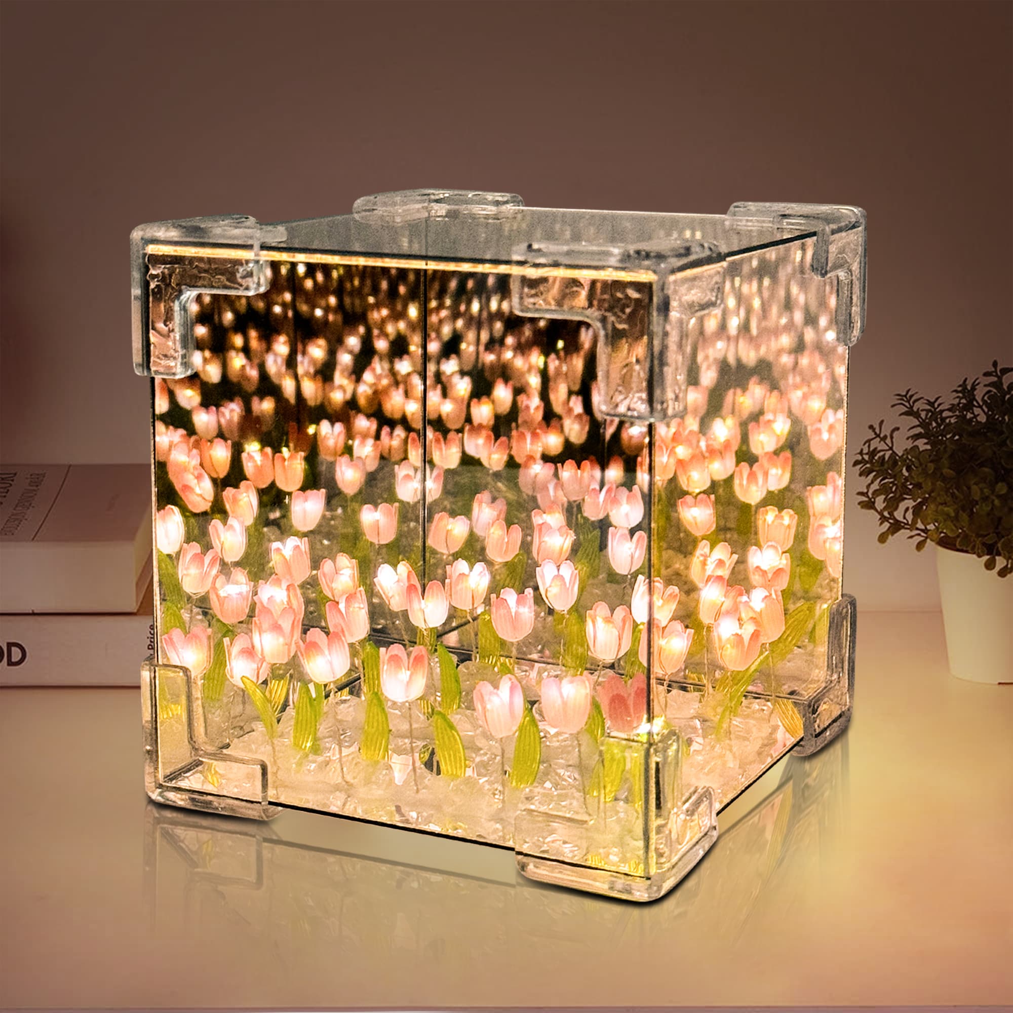 lámpara de cubo de tulipanes infinitos