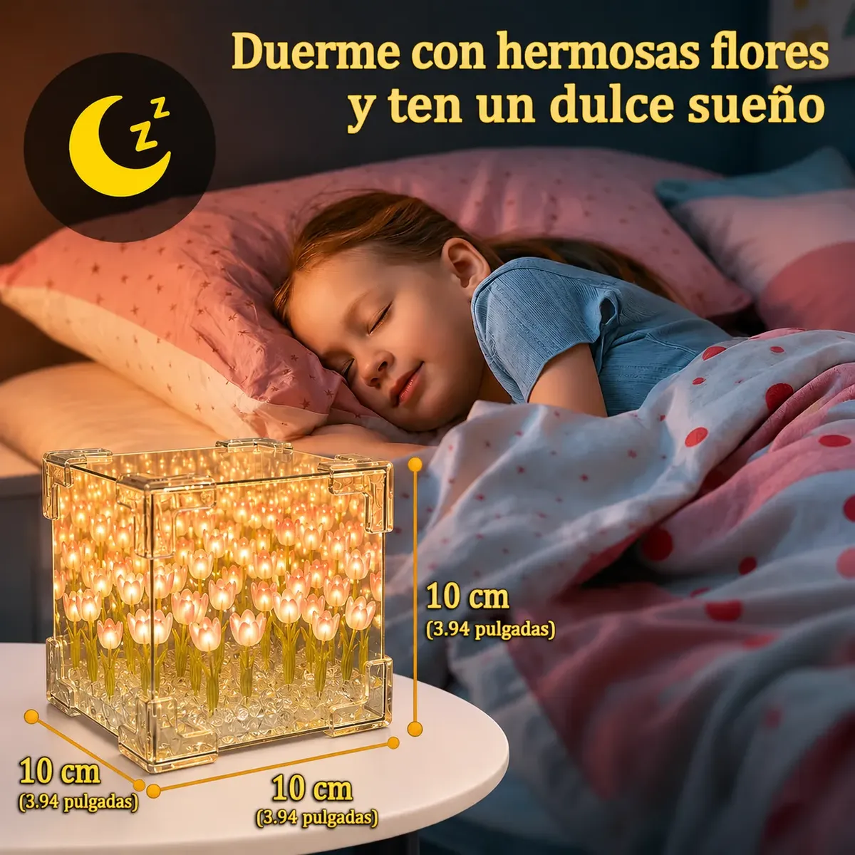 lámpara de cubo de tulipanes infinitos
