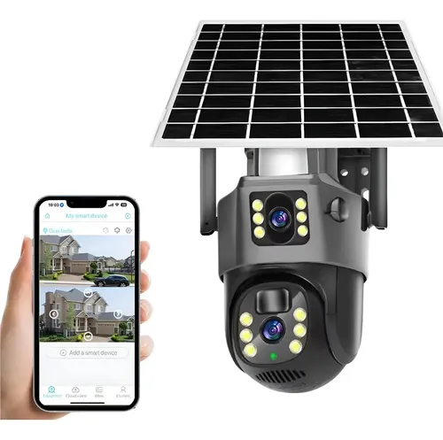 CAMARA DE SEGURIDAD DOBLE LENTE PANEL SOLAR